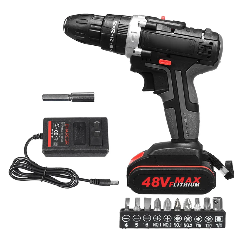 New 48V Electric Hammer Drill Cordless Drill Woodworking Tool Rechargeable Woodworking Drills SF66
New 48V Electric Hammer Drill Cordless Drill Woodworking Tool Rechargeable Woodworking Drills SF66