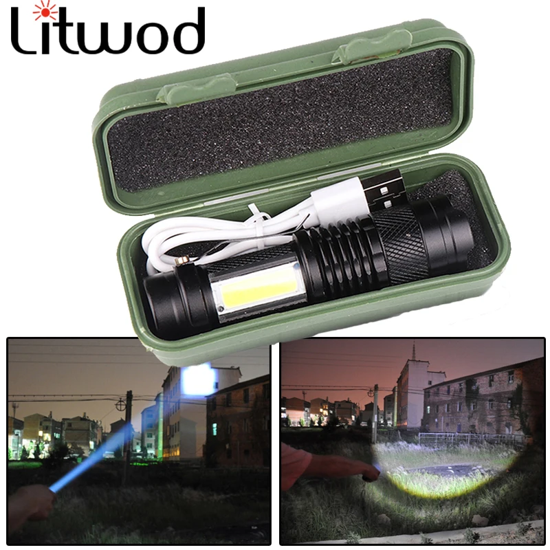 4000LM MINI Flashlight Built in Battery USB Charging LED COB Zoomable Waterproof Tactical Torch Lamp Bulbs Lantern | Лампы и освещение
