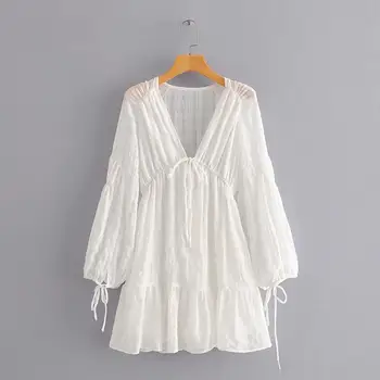New women sexy deep v neck texture casual loose white mini dress chic female lantern sleeve lace up vestido party dresses DS3709
New women sexy deep v neck texture casual loose white mini dress chic female lantern sleeve lace up vestido party dresses DS3709