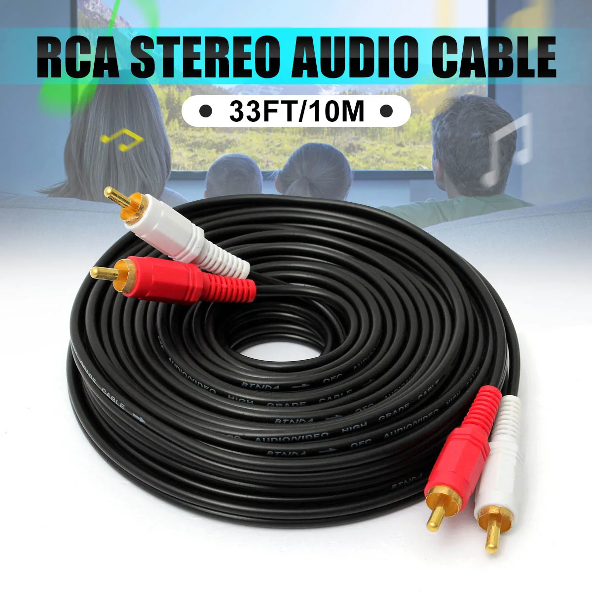 10M 3.5mm Male Jack to AV 2 RCA Stereo Music Audio Cable Cord AUX for Mp3 Pod Phone TV Sound Speaker | Электроника
