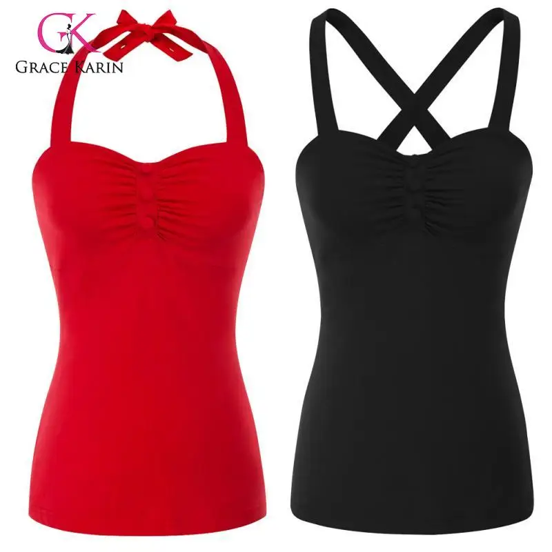 Grace Karin Women's Vintage Retro Sling Tops Cross-Back Buttons Decorated Ruched Comfy Cotton Tops Lady Solid Color Vest Tops
Grace Karin Women's Vintage Retro Sling Tops Cross-Back Buttons Decorated Ruched Comfy Cotton Tops Lady Solid Color Vest Tops