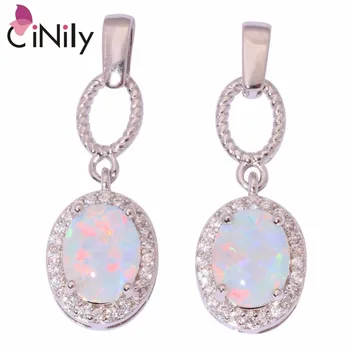 

CiNily White Fire Opal Long Earrings Silver Plated Filled Stud Earring With Oval Stone Bohemia Boho Fully-Jewelled Women Girls