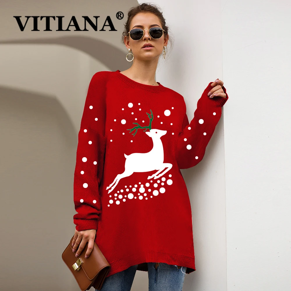 VITIANA Women Sexy Knit Sweater Winter 2019 Female Leopard Elk Print Casual Loose Christmas Sweaters Ladies Streetwear Coat
VITIANA Women Sexy Knit Sweater Winter 2019 Female Leopard Elk Print Casual Loose Christmas Sweaters Ladies Streetwear Coat