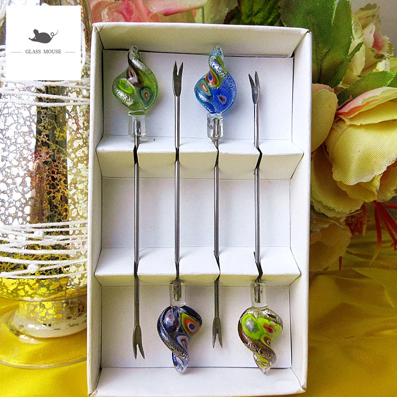 4pcs Craft murano handmade Glass Ornament Decorative stainless steel Fruit Forks Toothpick Kids Tableware Fruit Fork Food Picks
4pcs Craft murano handmade Glass Ornament Decorative stainless steel Fruit Forks Toothpick Kids Tableware Fruit Fork Food Picks