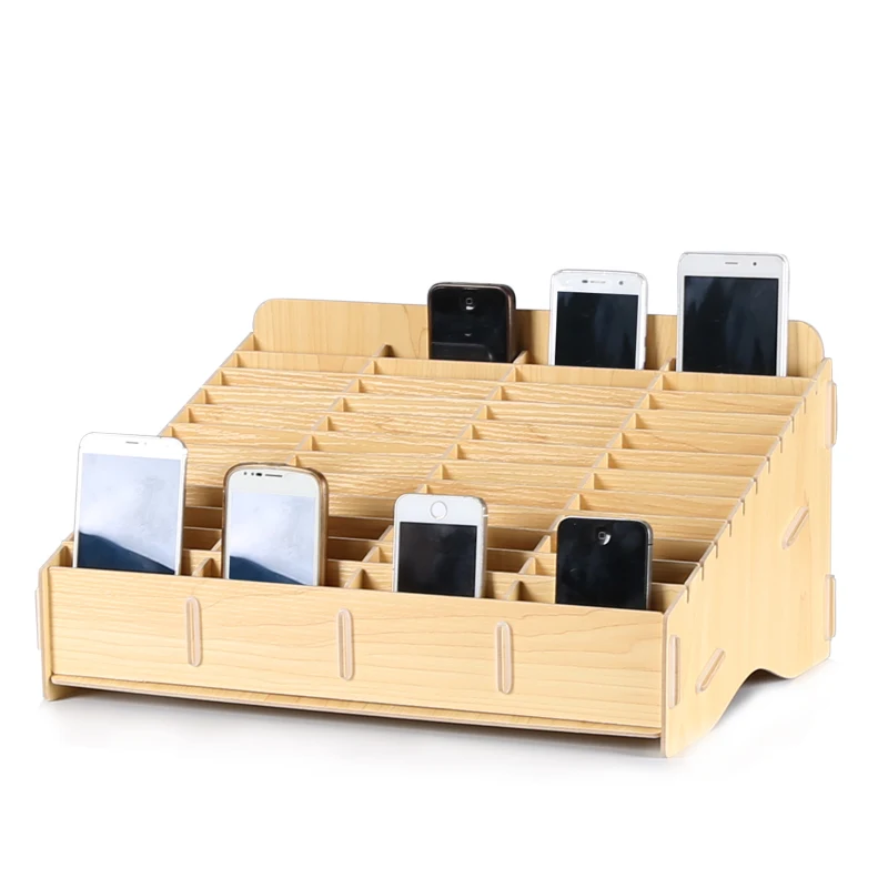 Desktop Phone Screen Storage Box School Office Wooden Phone Holder Phone Repair Management Organizer 12/24/48 Grid Storage Tool