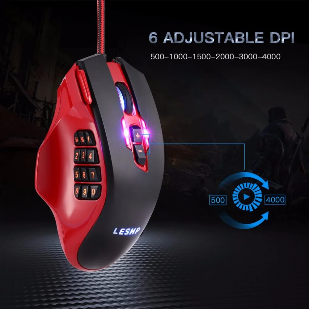 LESHP 19 Keys Professional RGB Gaming Mouse 3D Optical Wired Laser Game Mouse With Side Buttons and Adjustable Backlight
LESHP 19 Keys Professional RGB Gaming Mouse 3D Optical Wired Laser Game Mouse With Side Buttons and Adjustable Backlight