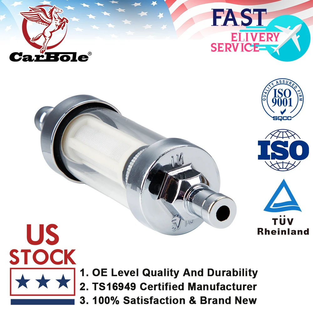 Carbole 5/16" Universal Chrome Glass Clearview Fuel Filter Petrol Diesel Inline Reusable
Carbole 5/16" Universal Chrome Glass Clearview Fuel Filter Petrol Diesel Inline Reusable