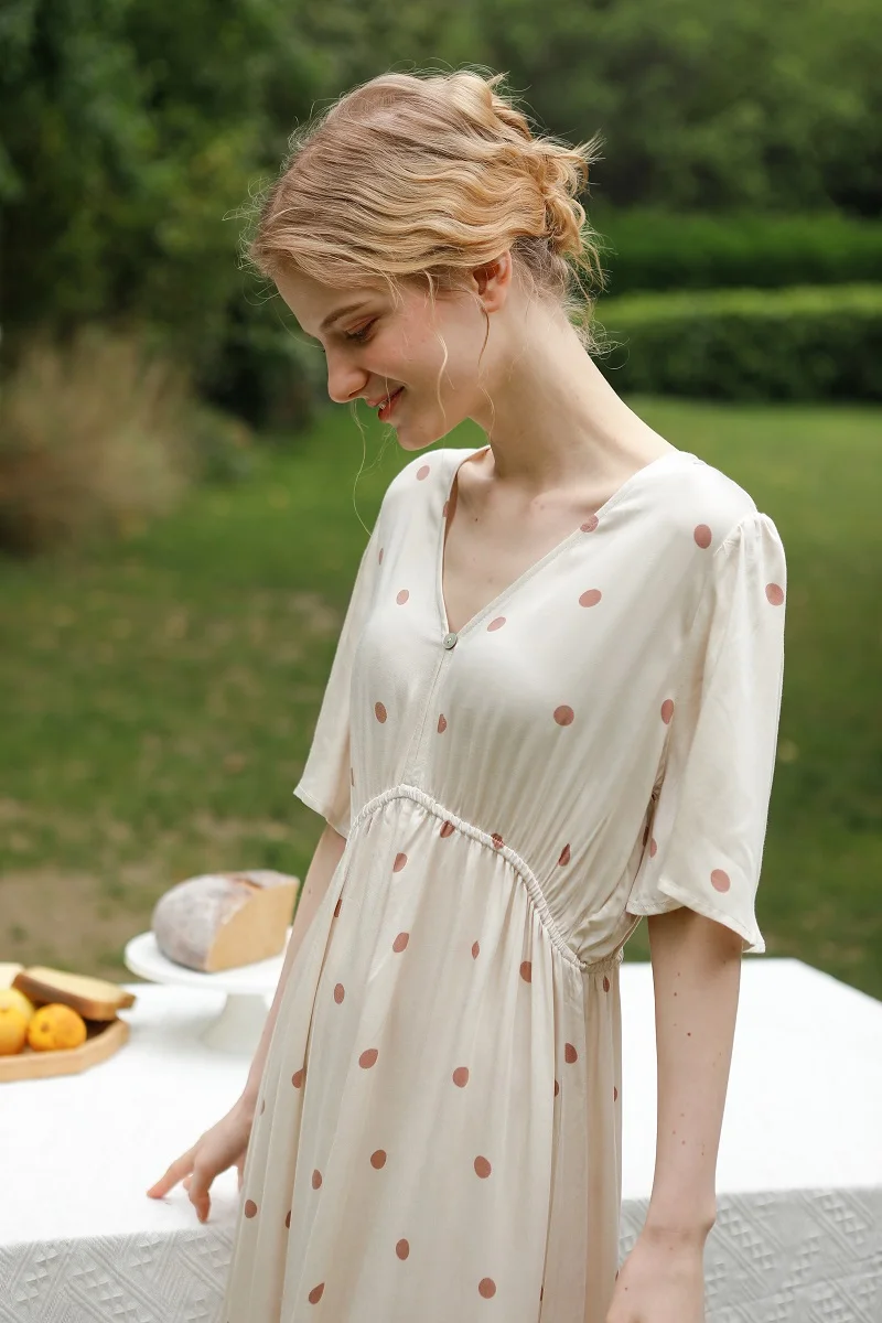 Hanxiuju Summer V- Neck Short Sleeve Nightgowns For Women Soft Viscose Polka Dot Nightwear Ladies Elegant Dress Autumn Spring 7 Ha1a92a0b8b904cf9b413e60ebb335a29B