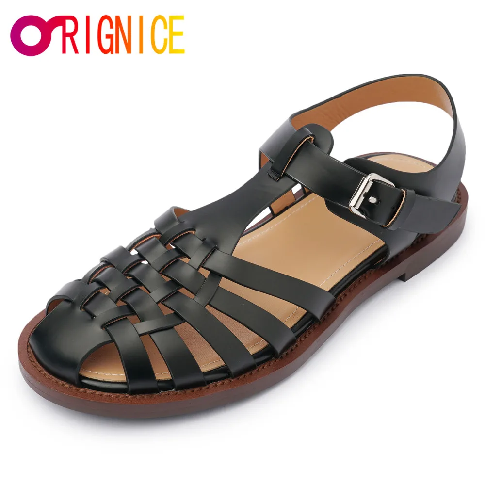 

Orignice New Women Cross Gladiator Flat Sandals High Quality Closed Toe Roman Comfortable Hot Sale Buckle Strap Casual Shoes