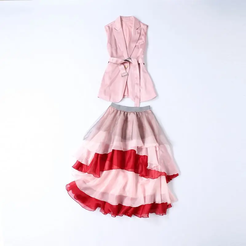 summer women set women suit sleeveless belt pink top + elastic waist cake skirt fashion new arrival stitching two-piece suit d63
summer women set women suit sleeveless belt pink top + elastic waist cake skirt fashion new arrival stitching two-piece suit d63