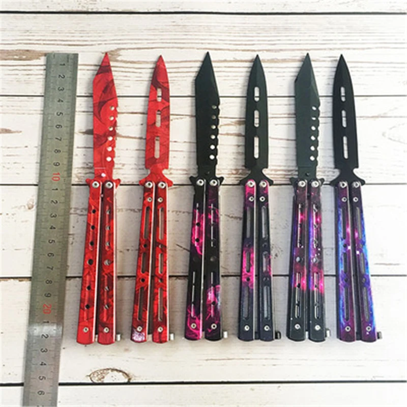 Titanium Rainbow color 5Cr13Mov Stainless Steel knife Butterfly Training Knife folding knife Karambit knife dull tool no edge
Titanium Rainbow color 5Cr13Mov Stainless Steel knife Butterfly Training Knife folding knife Karambit knife dull tool no edge