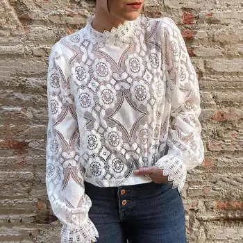 Elegant Women See-through Lace Stand Collar Long Sleeve Shirt Solid Color Blouse
Elegant Women See-through Lace Stand Collar Long Sleeve Shirt Solid Color Blouse