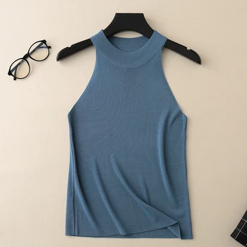 Ice silk knitted vest fashion women's casual sleeveless O-neck halter backless shirt ladies round neck halter solid back vest
Ice silk knitted vest fashion women's casual sleeveless O-neck halter backless shirt ladies round neck halter solid back vest