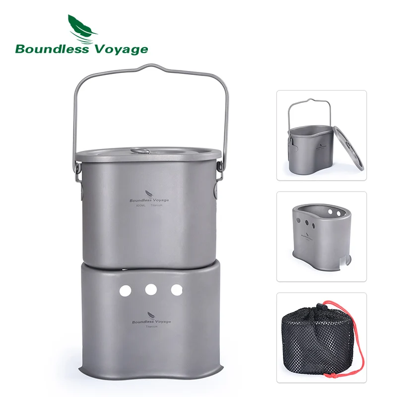 Boundless Voyage Camping Titanium Pot Wood Stove Set with Folding Handle Hanging Ring Outdoor 2 in 1 Canteen Cup Oven Set
Boundless Voyage Camping Titanium Pot Wood Stove Set with Folding Handle Hanging Ring Outdoor 2 in 1 Canteen Cup Oven Set