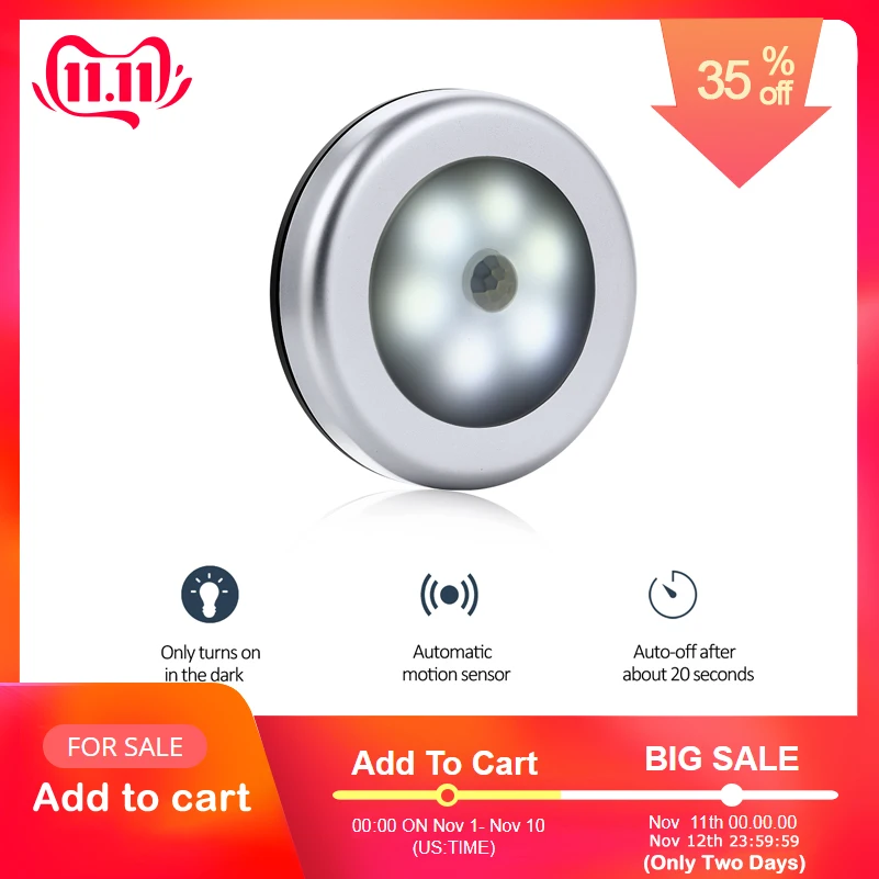 SOLLED Sliver Infrared PIR Motion Sensor 6 Led Night Light Magnetic Wireless Detector Light Wall Lamp Light Auto On/Off Closet
SOLLED Sliver Infrared PIR Motion Sensor 6 Led Night Light Magnetic Wireless Detector Light Wall Lamp Light Auto On/Off Closet