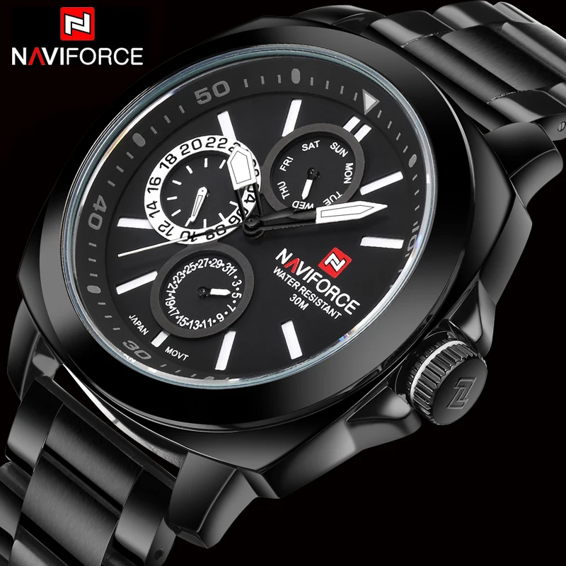 Часы наручные NAVIFORCE Мужские кварцевые Брендовые спортивные водонепроницаемые