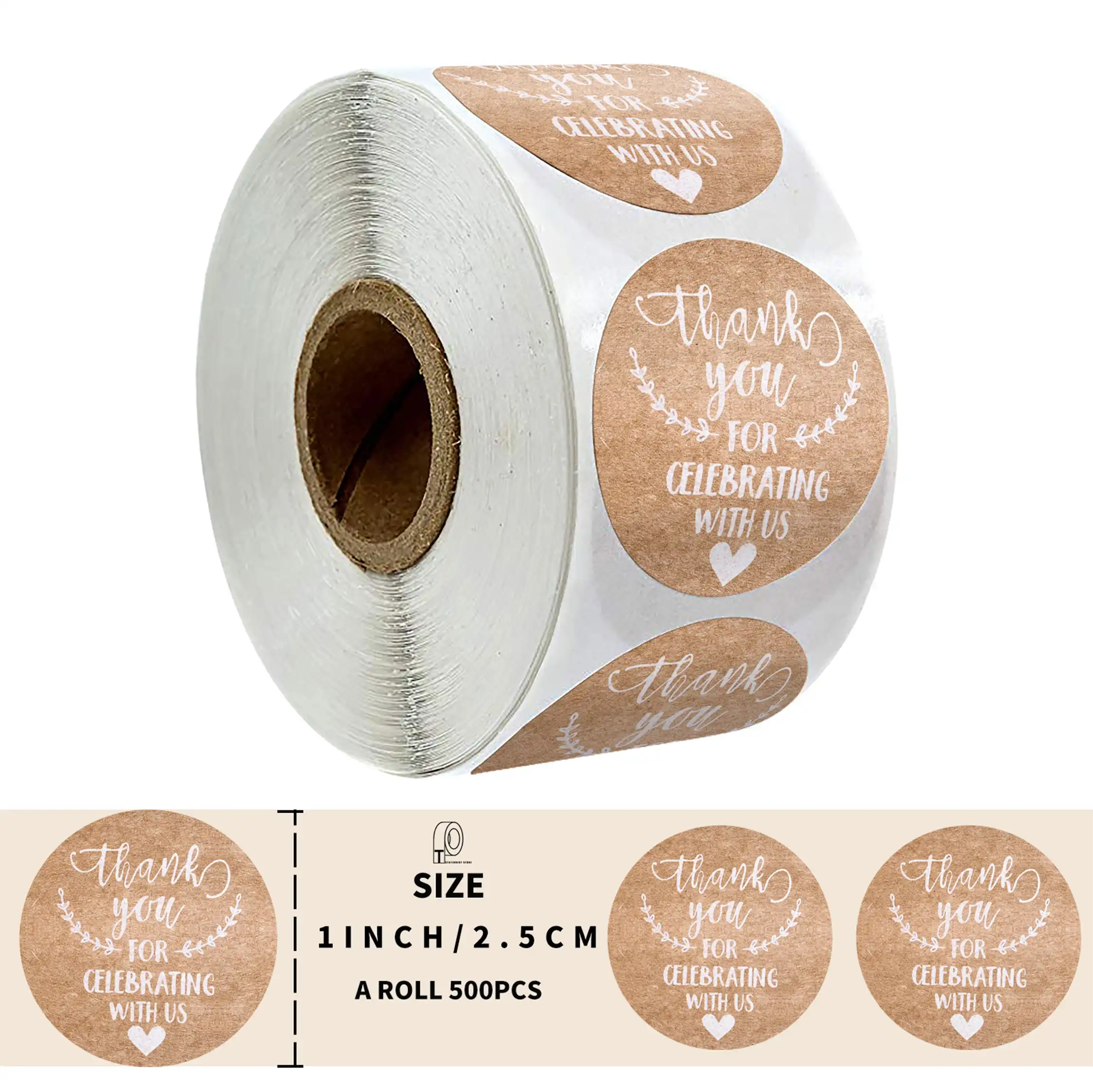 100pcs white brown thank you for celebrating with us gift t