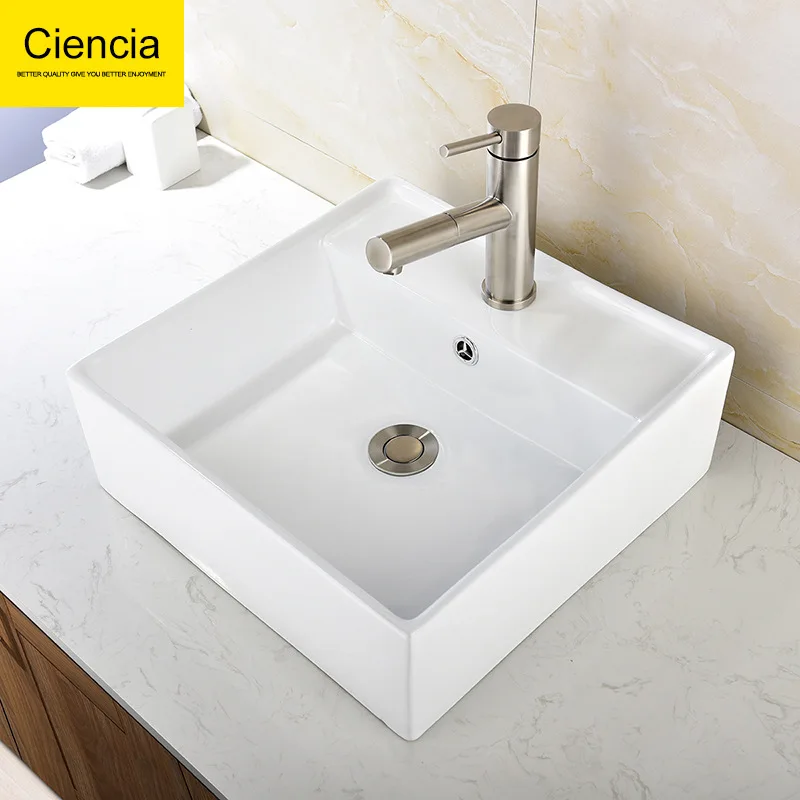 

Ceramic Overflow Hole Table Basin Balcony Wash Basin Hotel Toilet Wash Basin Square Perforated Wash Basin