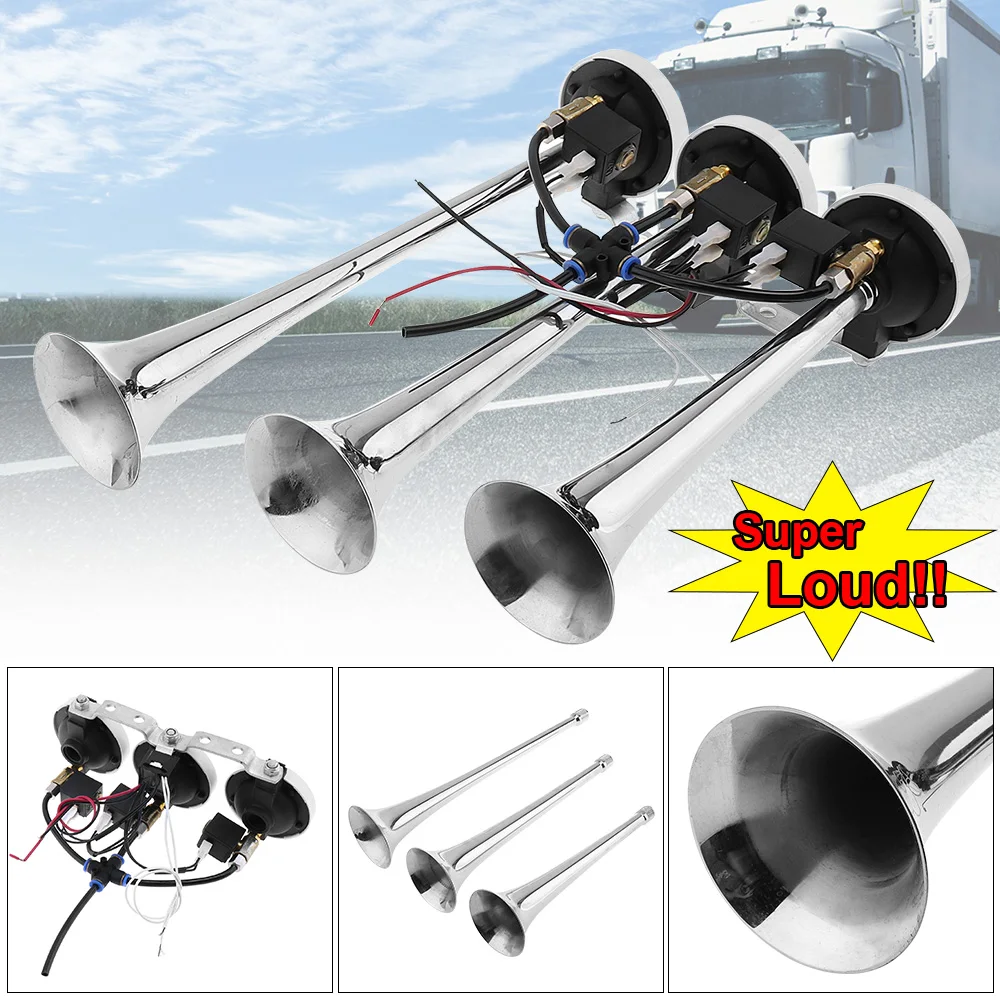 12V / 24V 178dB Super Loud Triple Trumpet Air Horn for Car Motorcycle Bikes Vehicle Truck Train Boat
12V / 24V 178dB Super Loud Triple Trumpet Air Horn for Car Motorcycle Bikes Vehicle Truck Train Boat
