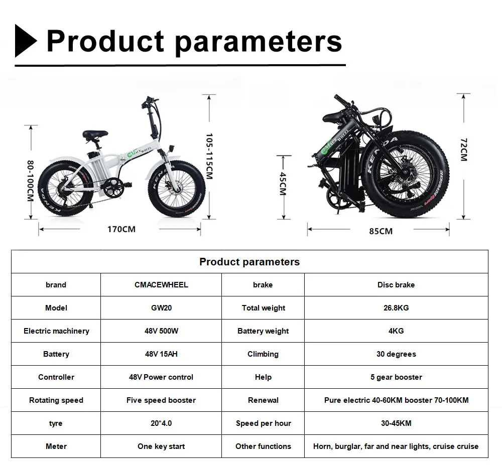 Best electric bicyc 20inch Electric snow car bicycle 48V15AH lithium battery hidden in frame500W high speed motor fold elect 9