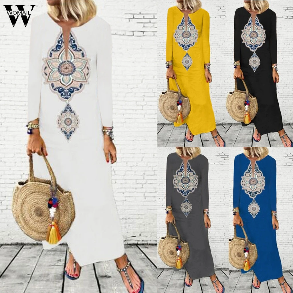 Womail Dresses Women Large size Fashion Long Sleeve print maxi dress boho V-Neck Floor-Length Side Slit Bohemian Dresses
Womail Dresses Women Large size Fashion Long Sleeve print maxi dress boho V-Neck Floor-Length Side Slit Bohemian Dresses