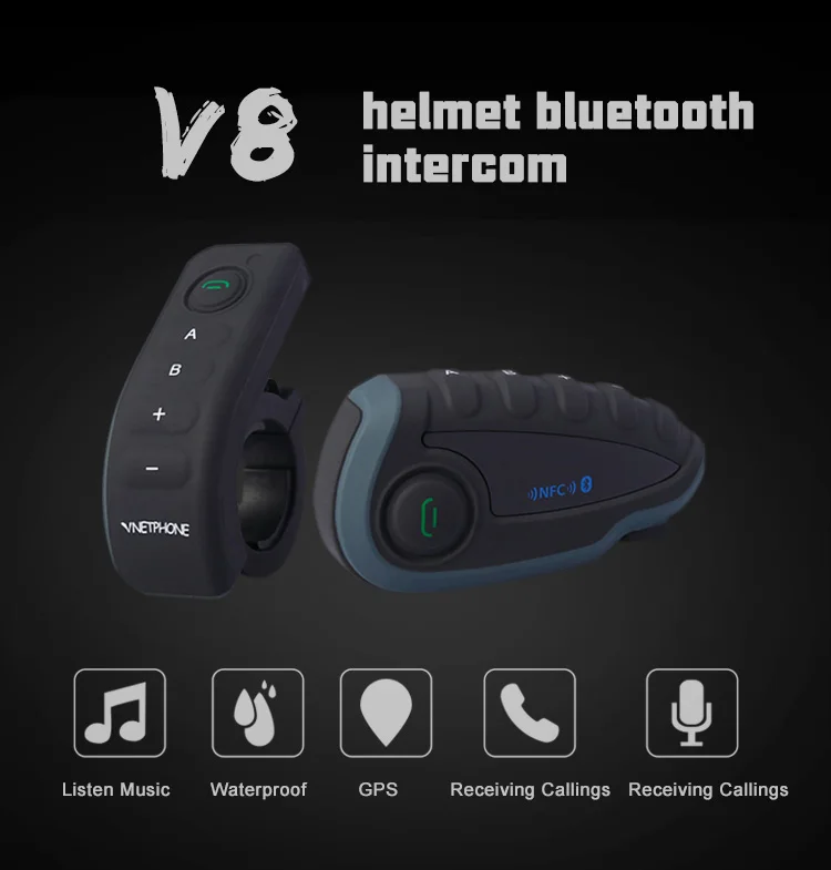 Vnetphone V8 Bluetooth Intercom Motorcycle Helmet Headset NFC Remote Control FM Waterproof 5 Riders Duplex Wiresless Intercom
Vnetphone V8 Bluetooth Intercom Motorcycle Helmet Headset NFC Remote Control FM Waterproof 5 Riders Duplex Wiresless Intercom
