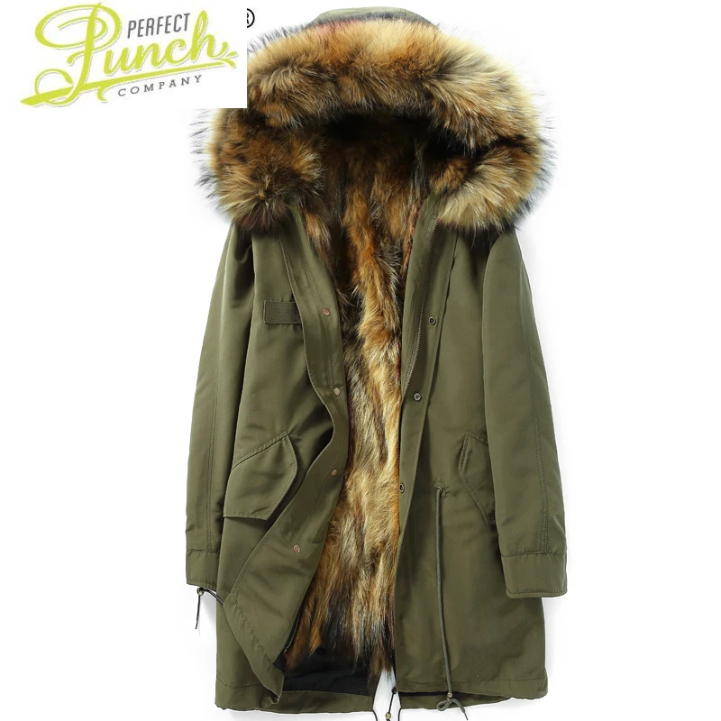 

Winter New Jacket Men Parka Real Raccoon Fur Liner Long Coat Parkas Hombre Warm Overcoat Manteau Homme Hiver KJ1742