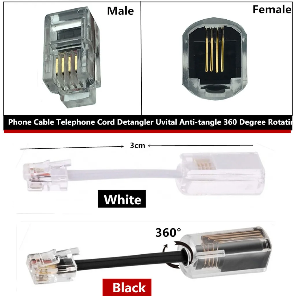 Universal RJ11 Telephone Cord 360 Degree Extended Rotating Anti-tangle Landline Swivel Cable Rotating Landline Swivel Cord
Universal RJ11 Telephone Cord 360 Degree Extended Rotating Anti-tangle Landline Swivel Cable Rotating Landline Swivel Cord