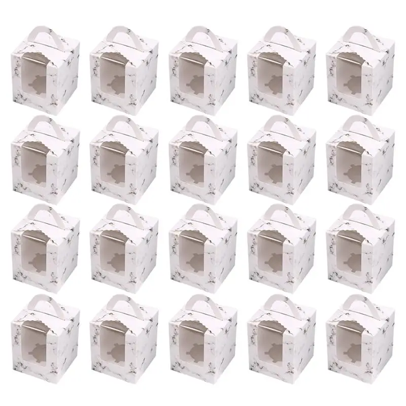 20 шт. портативные мраморные коробки для кексов коробка хранения тортов с ручкой