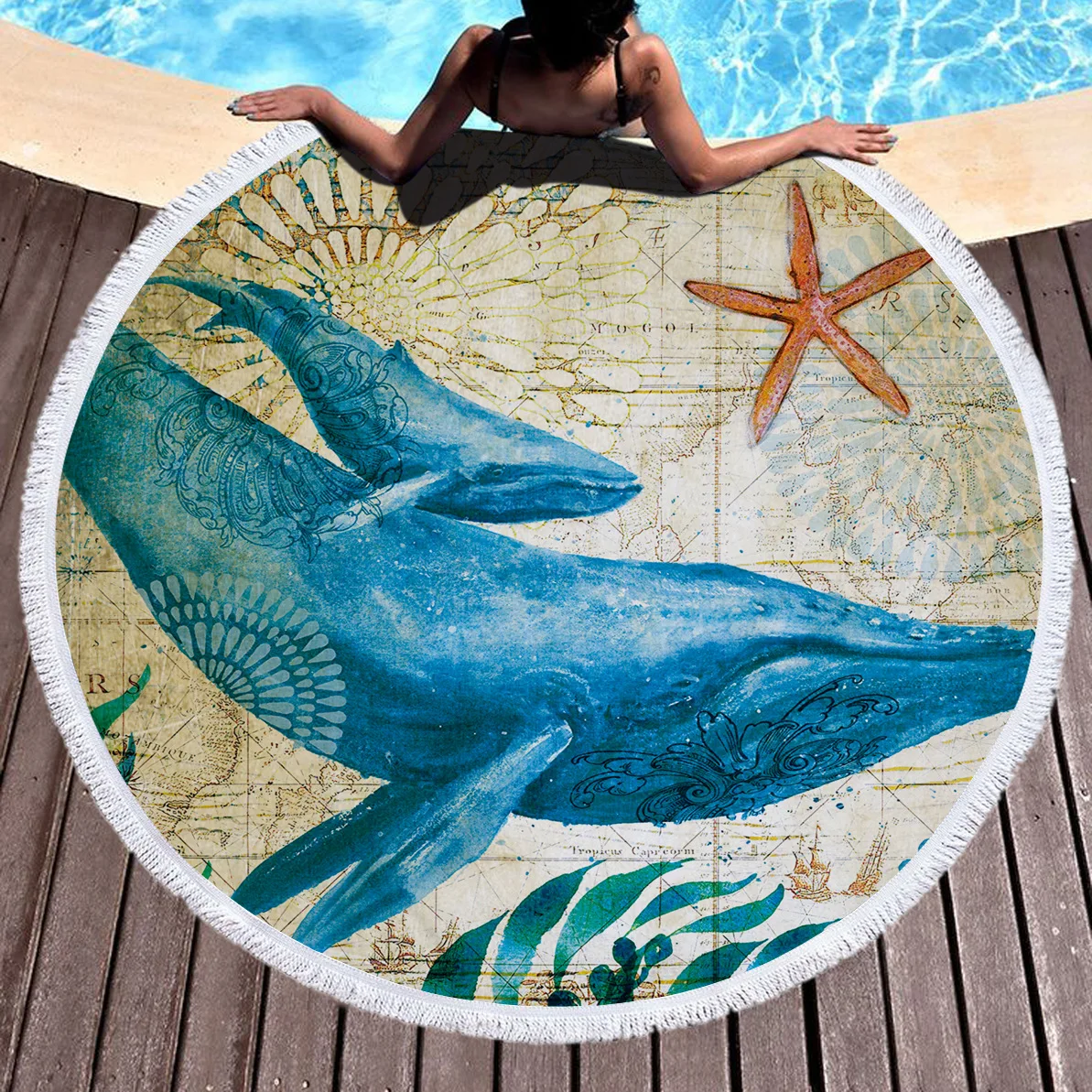 

3D Tapestry Sea Turtle Marine Animals Printed Beach Towel with Tassel Microfiber Large Bath Towel Boho Yoga Mat Throw Blanket