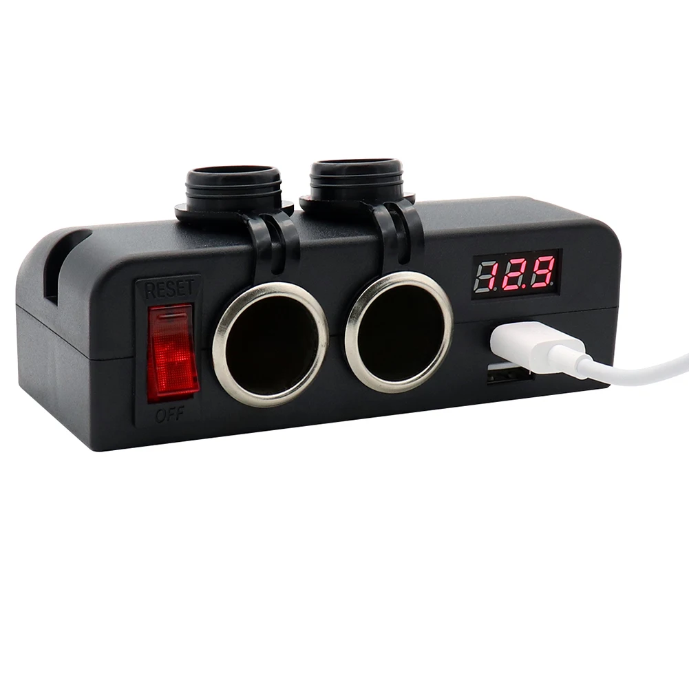 Quick Vehicle Dual USB Charger 12V/24V 2 Power Sockets Digital Voltmeter with LED Rocker Switch Cigarette Lighter Splitter
Quick Vehicle Dual USB Charger 12V/24V 2 Power Sockets Digital Voltmeter with LED Rocker Switch Cigarette Lighter Splitter