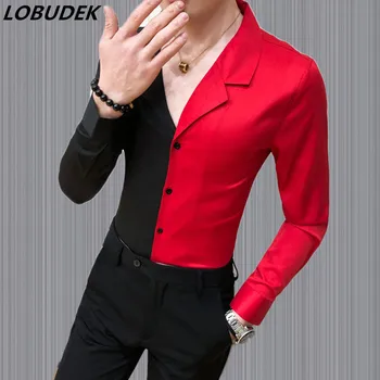 Korean Style Men's Long Sleeve Shirt Black Red Splicing Casual Shirts Slim Fit Night Club Party Bar KTV Personality Shirt Spring
Korean Style Men's Long Sleeve Shirt Black Red Splicing Casual Shirts Slim Fit Night Club Party Bar KTV Personality Shirt Spring