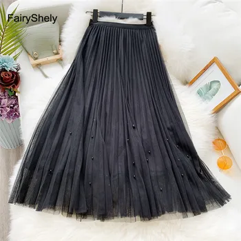 2020 Spring Black Tulle Skirts Womens Beaded Mesh Pleated Long Skirt Ladies Elastic High Waist Embroidery Midi Skirt
2020 Spring Black Tulle Skirts Womens Beaded Mesh Pleated Long Skirt Ladies Elastic High Waist Embroidery Midi Skirt
