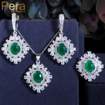 Pera Delicate Round Matte Green CZ Big Flower 3Pcs Jewelry Set for Women Wedding Pendant Necklace Earrings and Rings Sets J193
Pera Delicate Round Matte Green CZ Big Flower 3Pcs Jewelry Set for Women Wedding Pendant Necklace Earrings and Rings Sets J193
