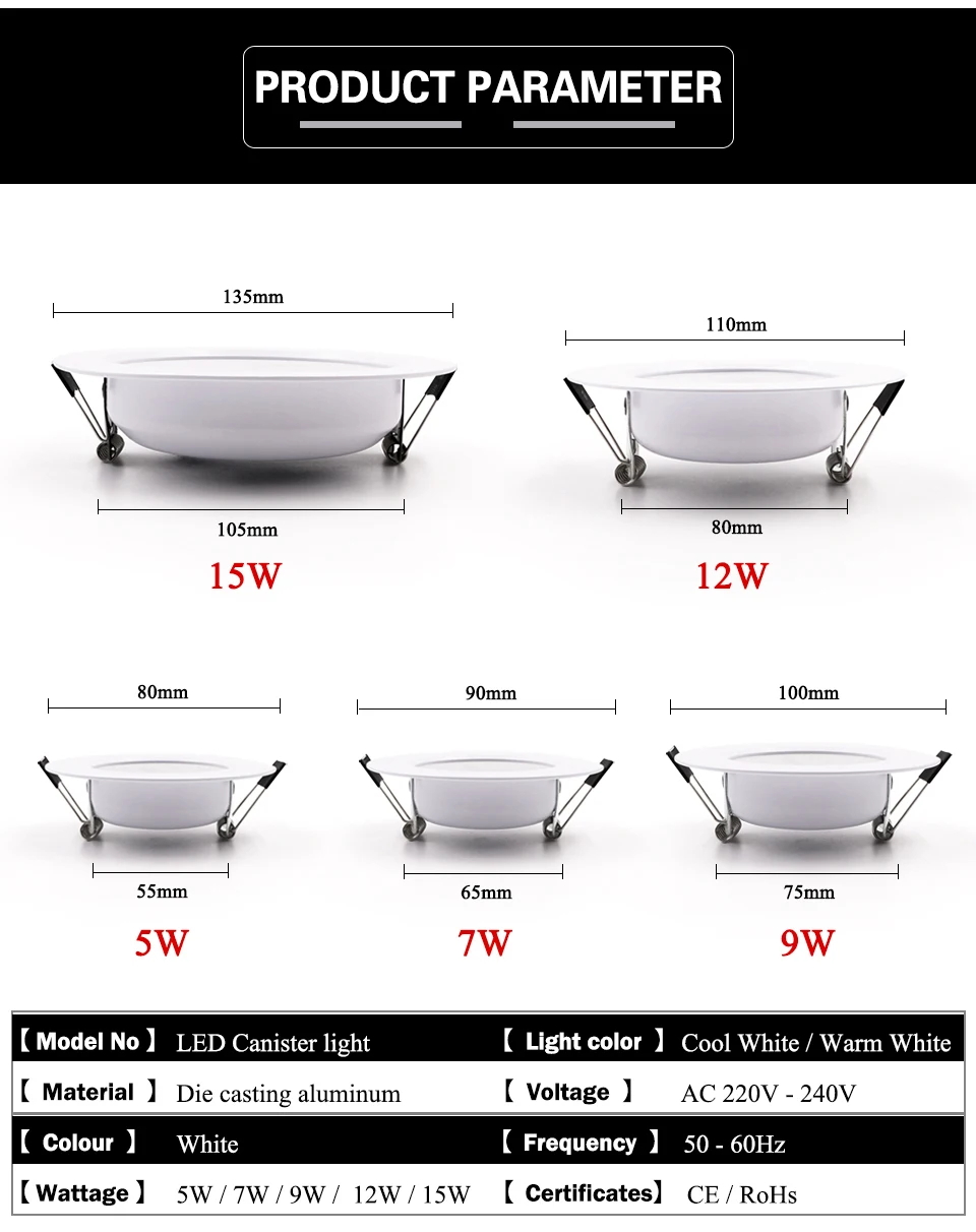 Lqsci LED Downlight 3W 5W 7W 9W 12W 15W Round Recessed Lamp 220V 230V 240V Led Bulb Bedroom Kitchen Indoor LED Spot Lighting