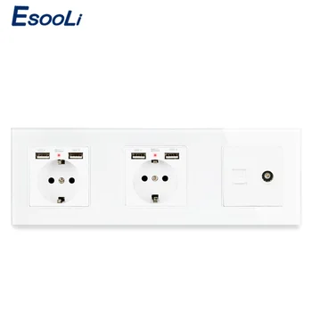 ESOOLI Glass Panel Dual EU Standard Electric Socket with 4 USB Charging Port Female TV Jack + Internet Computer Data RJ45 CAT5E
ESOOLI Glass Panel Dual EU Standard Electric Socket with 4 USB Charging Port Female TV Jack + Internet Computer Data RJ45 CAT5E