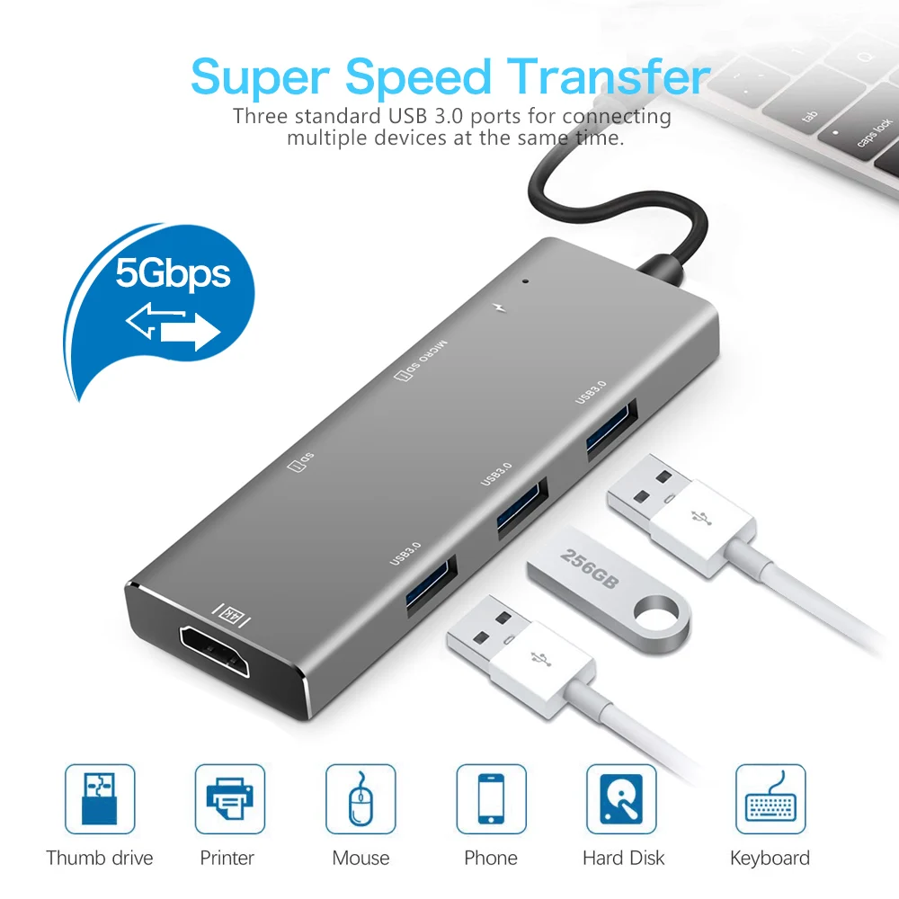 USB Hub 7 In 1 Multiport USB C Hub Type C USB 3.0 SD TF Card HDMI 4K Video Output For MacBook Pro Computer Peripherals Splitter
USB Hub 7 In 1 Multiport USB C Hub Type C USB 3.0 SD TF Card HDMI 4K Video Output For MacBook Pro Computer Peripherals Splitter