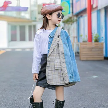 Denim Stitching Outerwear Teen Girls Jacket Autumn 2020 New Children's Fake Two-piece Tops Fashion Plaid Coat Girls Outfits
Denim Stitching Outerwear Teen Girls Jacket Autumn 2020 New Children's Fake Two-piece Tops Fashion Plaid Coat Girls Outfits