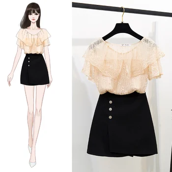 2020 Lace V-Neck Ruffles Short Sleeve Top Blouse Mini Bodycon Irregular Skirt Two Piece Women's Sets Dress
2020 Lace V-Neck Ruffles Short Sleeve Top Blouse Mini Bodycon Irregular Skirt Two Piece Women's Sets Dress