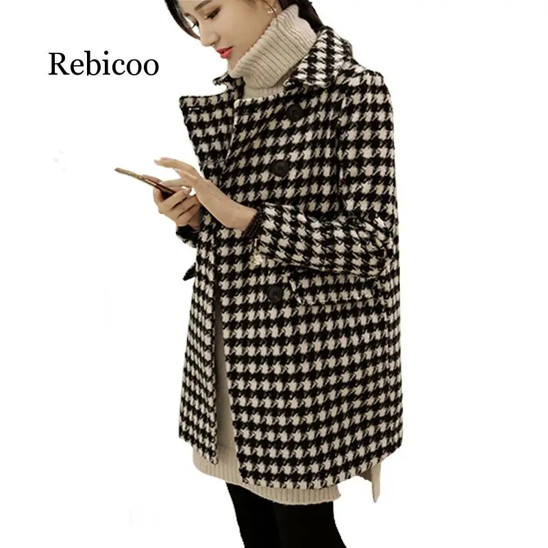 2019 Fashion Women Woolen Coat Warm Thicker Coats Houndstooth Wool Coat Vintage Black and White Loose Retro Plaid Female
2019 Fashion Women Woolen Coat Warm Thicker Coats Houndstooth Wool Coat Vintage Black and White Loose Retro Plaid Female