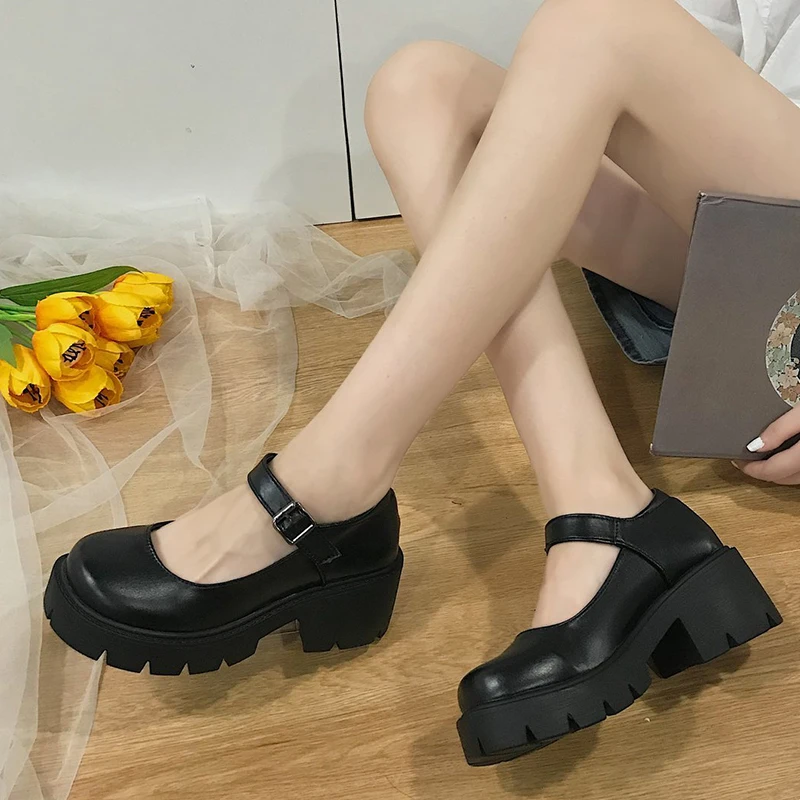 Rimocy 2020 New Black High Heels Shoes Women Pumps Fashion Patent Leather Platform Shoes Woman Round Toe Mary Jane Shoes Mujer