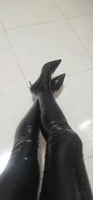 Ftshist-Botas por encima de la rodilla de cuero PU, zapatos de talla grande, negro, elástico, Sexy, brillante, zapatos de tacón muy alto