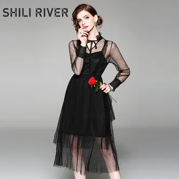 New spring summer long dress for women a line long sleeve slim casual elegant bow neck transparent voile dresses black khaki
New spring summer long dress for women a line long sleeve slim casual elegant bow neck transparent voile dresses black khaki