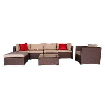 7 Pieces Wood Grain Patio PE Wicker Rattan Corner Sofa Set Outdoor Furniture Sofa Set 
7 Pieces Wood Grain Patio PE Wicker Rattan Corner Sofa Set Outdoor Furniture Sofa Set