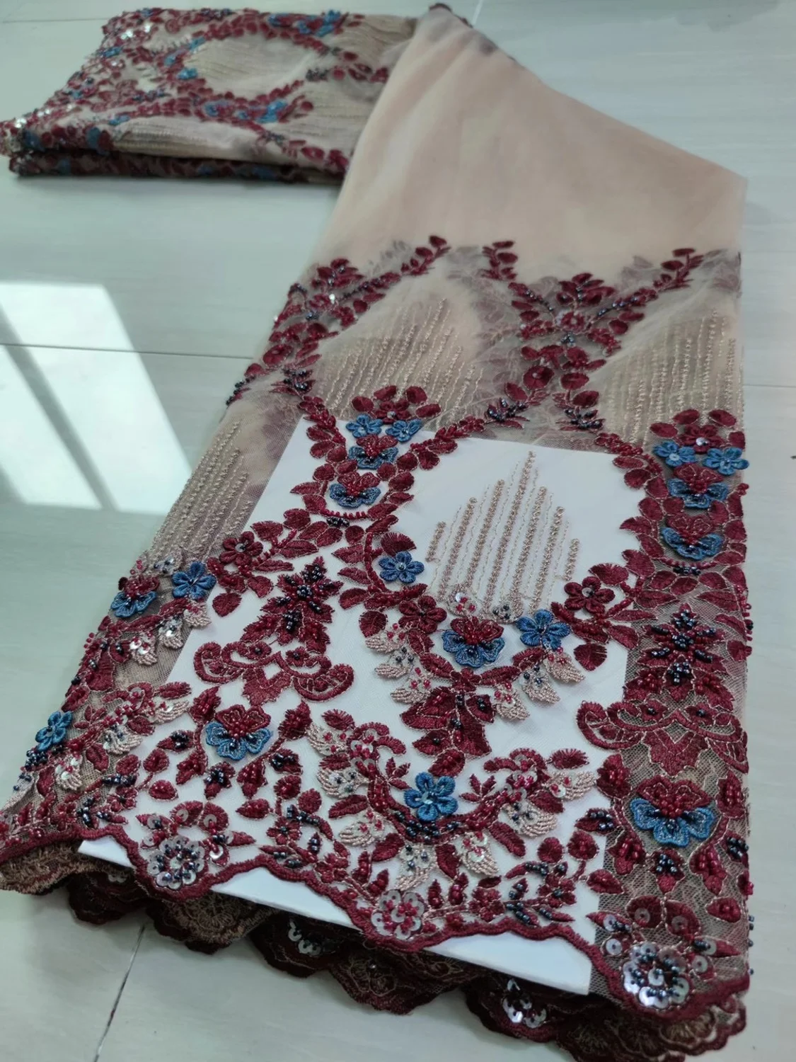 Latest African Net Lace Fabrics 2020 High Quality Floating flowers Embroidery with Beads Sequins French Tulle For Wedding | Дом и сад