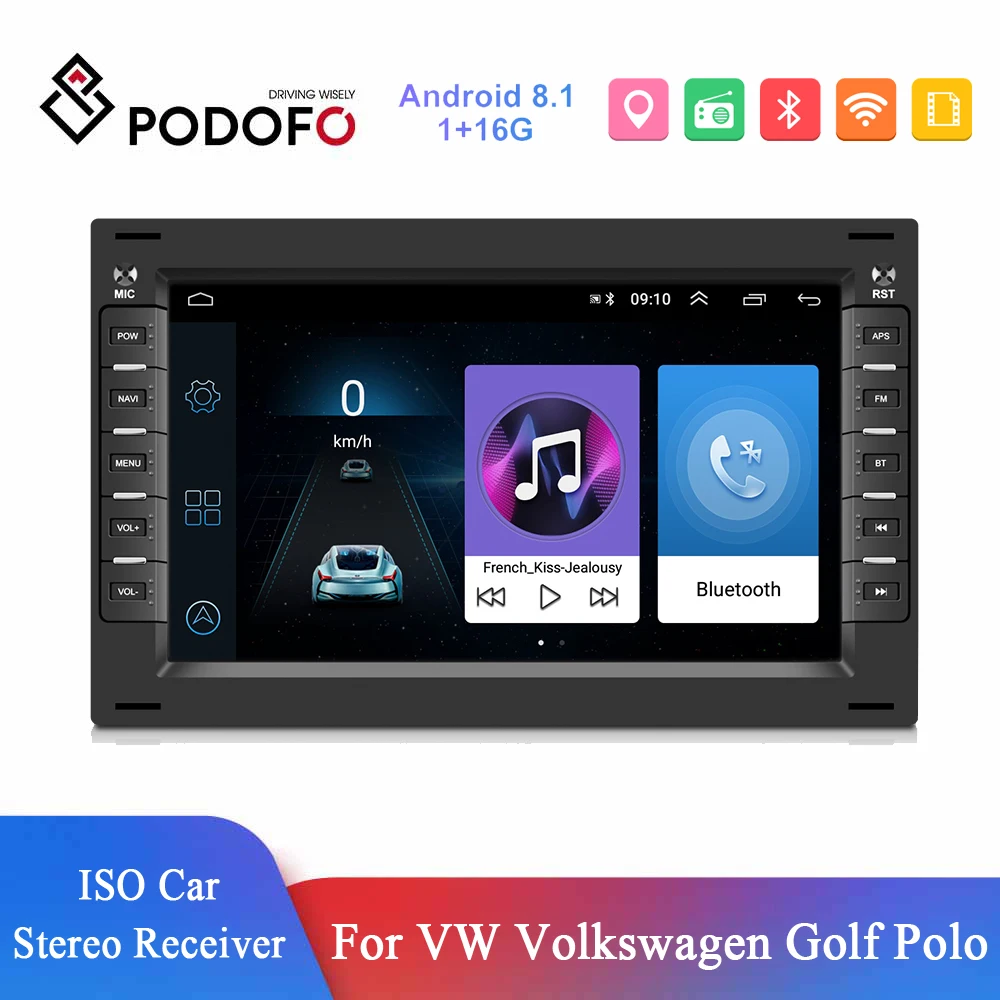 Автомагнитола Podofo 2 Din мультимедийный плеер с GPS для Volkswagen Golf транспортер поло Passat