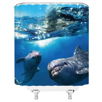 

Dolphin Shower Curtain Sets Dolphins Playing Underwater Ocean Landscape Cloth Fabric Polyester Bathroom Decoration 70×70 Inch
