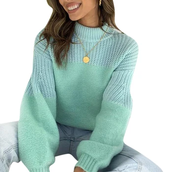 Knitted Patchwork Womens Sweaters Long Sleeve Round Neck Warm Jumpers Tops Solid Color Casual Ladies Pulloves Autumn Clothing
Knitted Patchwork Womens Sweaters Long Sleeve Round Neck Warm Jumpers Tops Solid Color Casual Ladies Pulloves Autumn Clothing