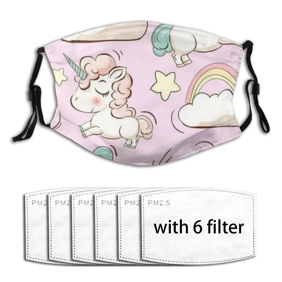 

Windproof Dust Mask with 6 Filter, Pink Unicorn PM2.5 Mouth Face Mask Washable Reusable Anti Pollution Dust