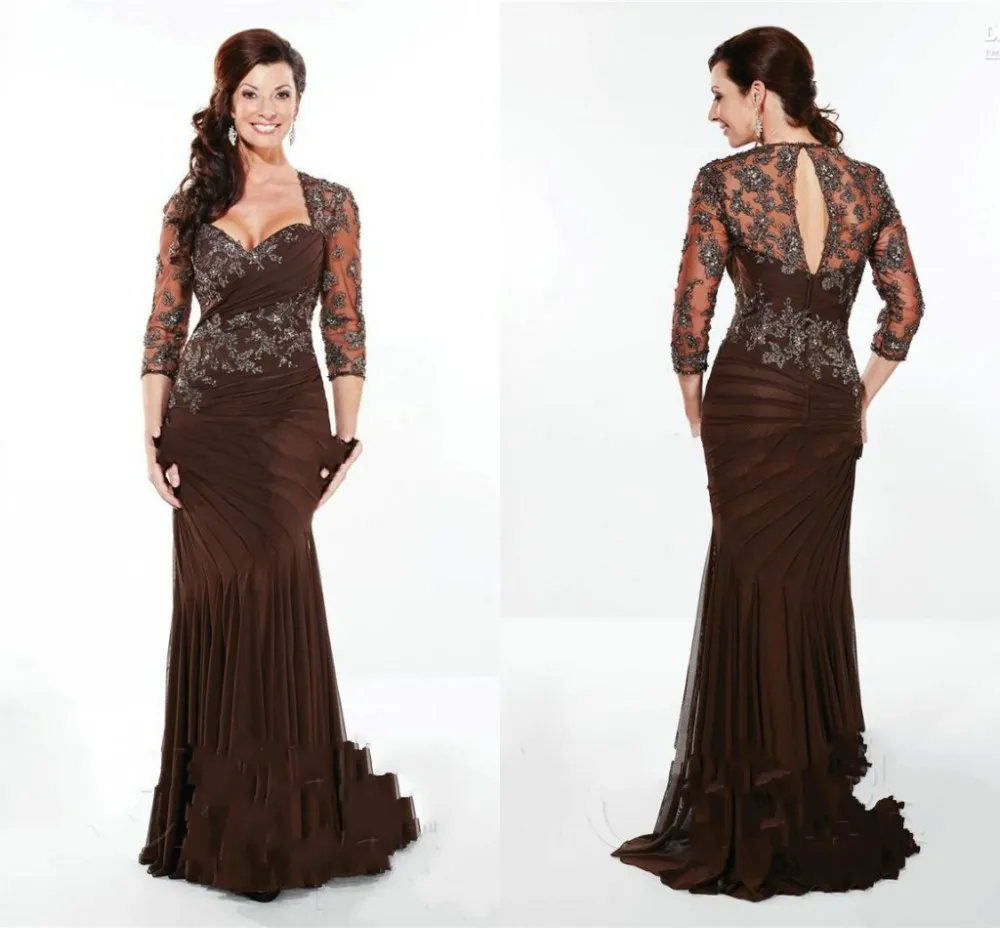 2014 Mother Of Bride Dresses A line Sweetheart Sweep Train 3/4 Sleeves Jacket Pleats Applique Beaded Chiffon Decent Formal Dress
2014 Mother Of Bride Dresses A line Sweetheart Sweep Train 3/4 Sleeves Jacket Pleats Applique Beaded Chiffon Decent Formal Dress